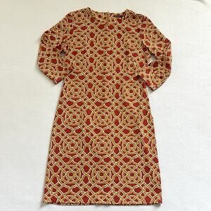 J. McLaughlin Women Rust Mustard Geometric Print Catalina Sophia Sheath Dress M